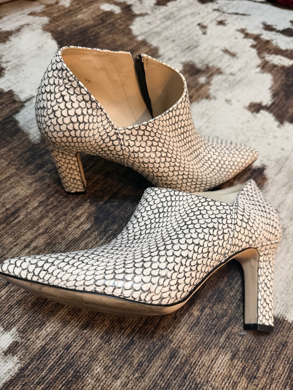 Cole Haan White Snakeskin-Print Pointed Ankle Booties